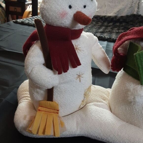 Vintage Christmas Snowpeople Decoration Large Stuffed Frosty With Friend - Picture 5 of 10